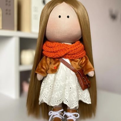 Ігрова текстильна сувенірна лялька руда лисичка в шапочці