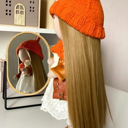 Ігрова текстильна сувенірна лялька руда лисичка в шапочці