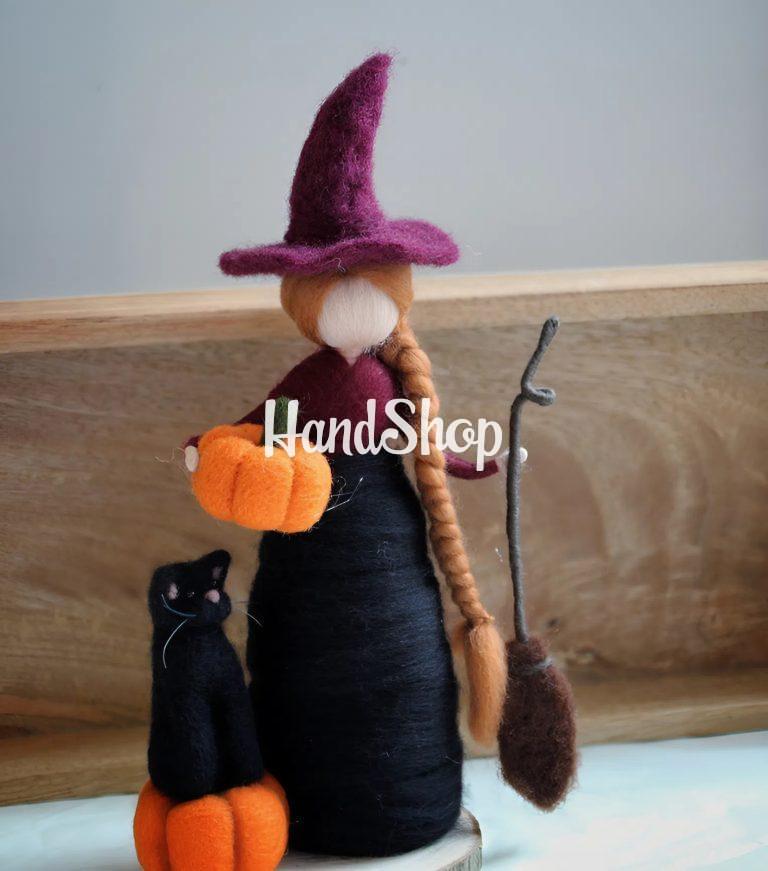 Лялька відьма з чорним котом на підставці Halloween 2026 — фото 2