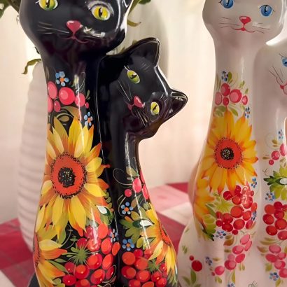 Сувенірна пара чорні котики петриківський розпис кераміка