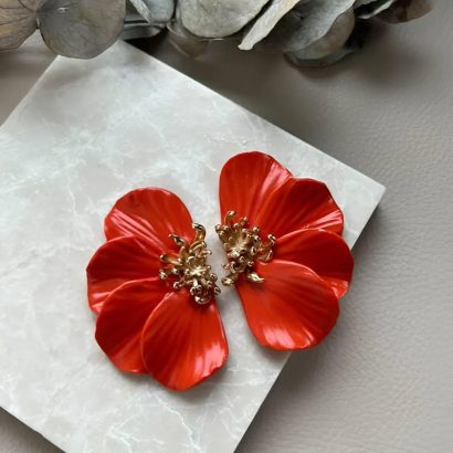 Жіночі сережки квітка половинки глина помаранчеві