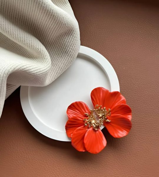 Жіночі сережки квітка половинки глина помаранчеві