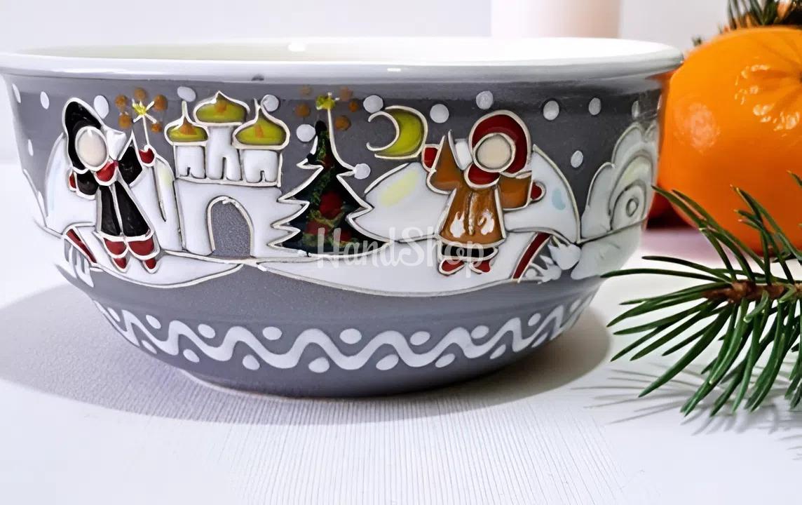 Набір Чашка+Миска Різдво 2026 ручний розпис, кераміка Набір Чашка+Миска Різдво 2026 ручний розпис, кераміка