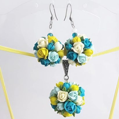 Прикраси зі глини сережки та кулон трояндочки Ukraine