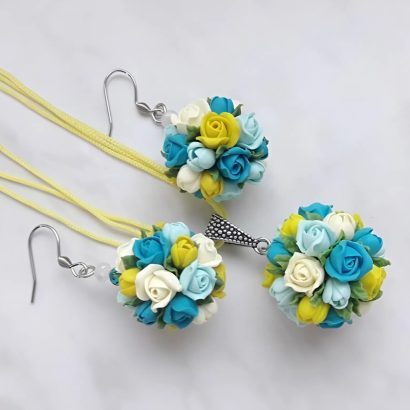 Прикраси зі глини сережки та кулон трояндочки Ukraine