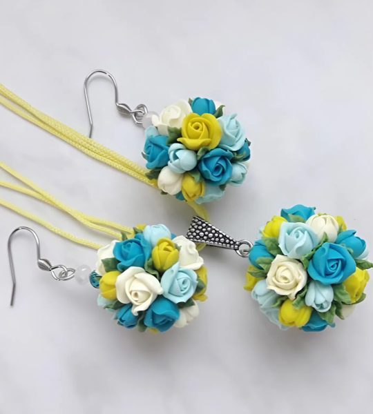 Прикраси зі глини сережки та кулон трояндочки Ukraine