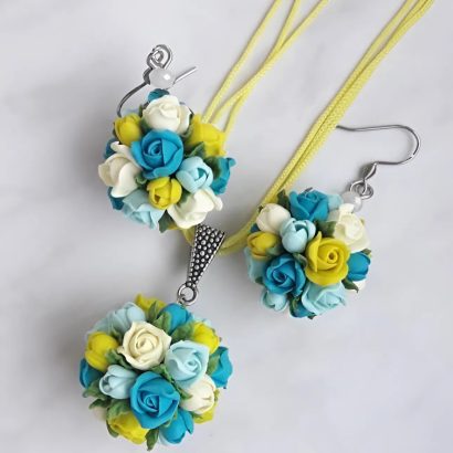 Прикраси зі глини сережки та кулон трояндочки Ukraine