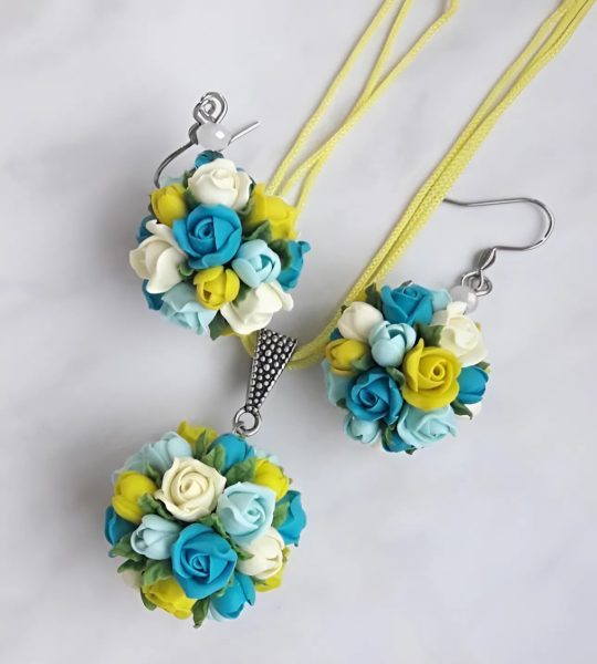 Прикраси зі глини сережки та кулон трояндочки Ukraine