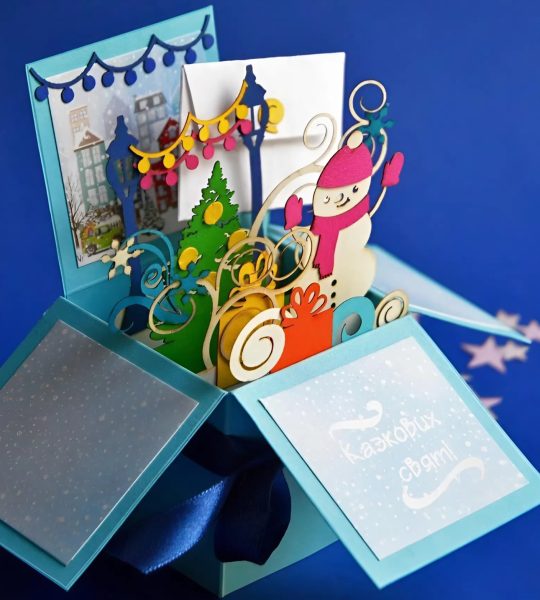 Листівка коробочка об'ємна на свята Різдво, Новий рік 2026