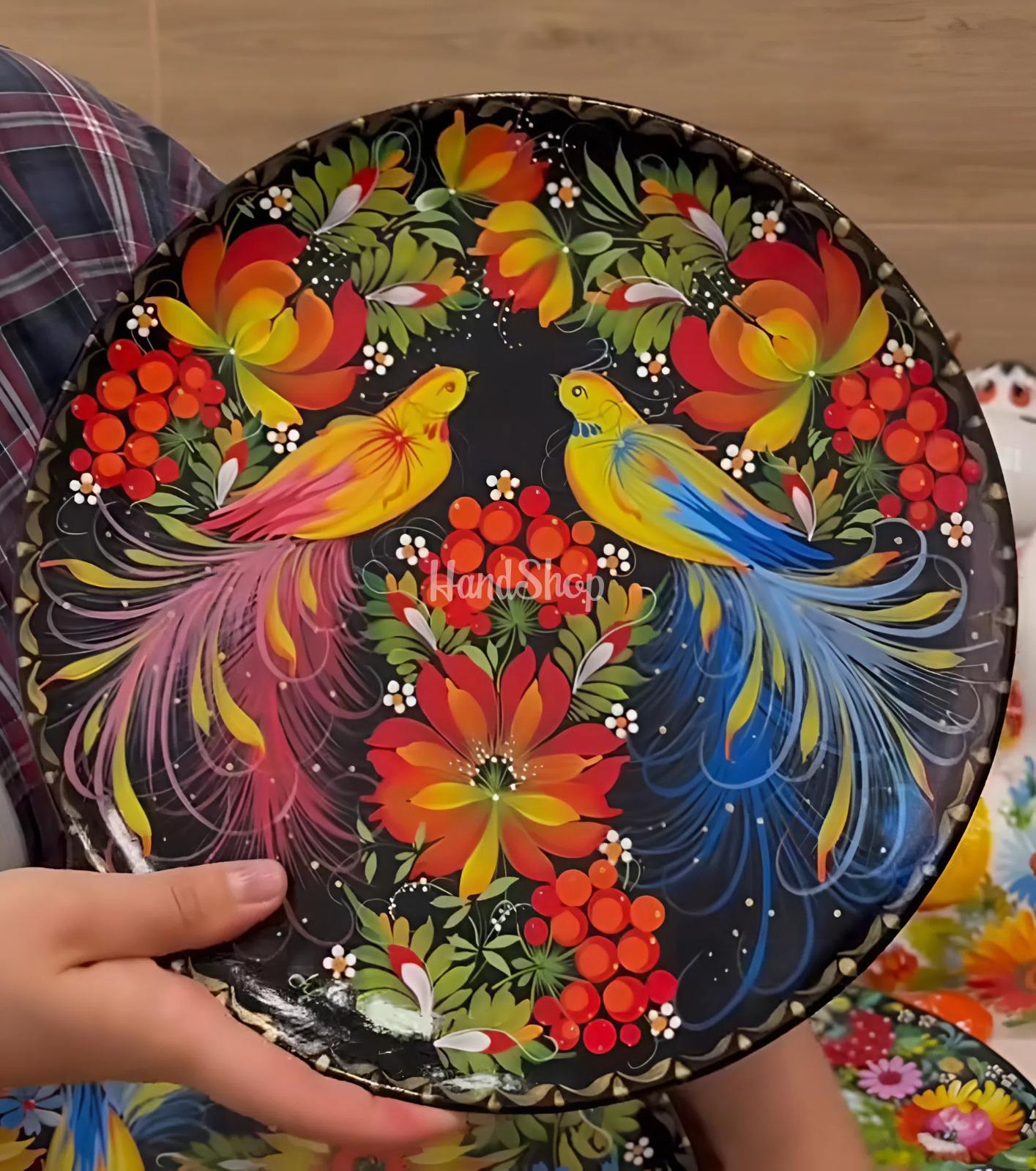 Керамічна тарілка панно петриківський розпис пташки Керамічна тарілка панно петриківський розпис пташки