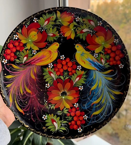 Керамічна тарілка панно петриківський розпис пташки