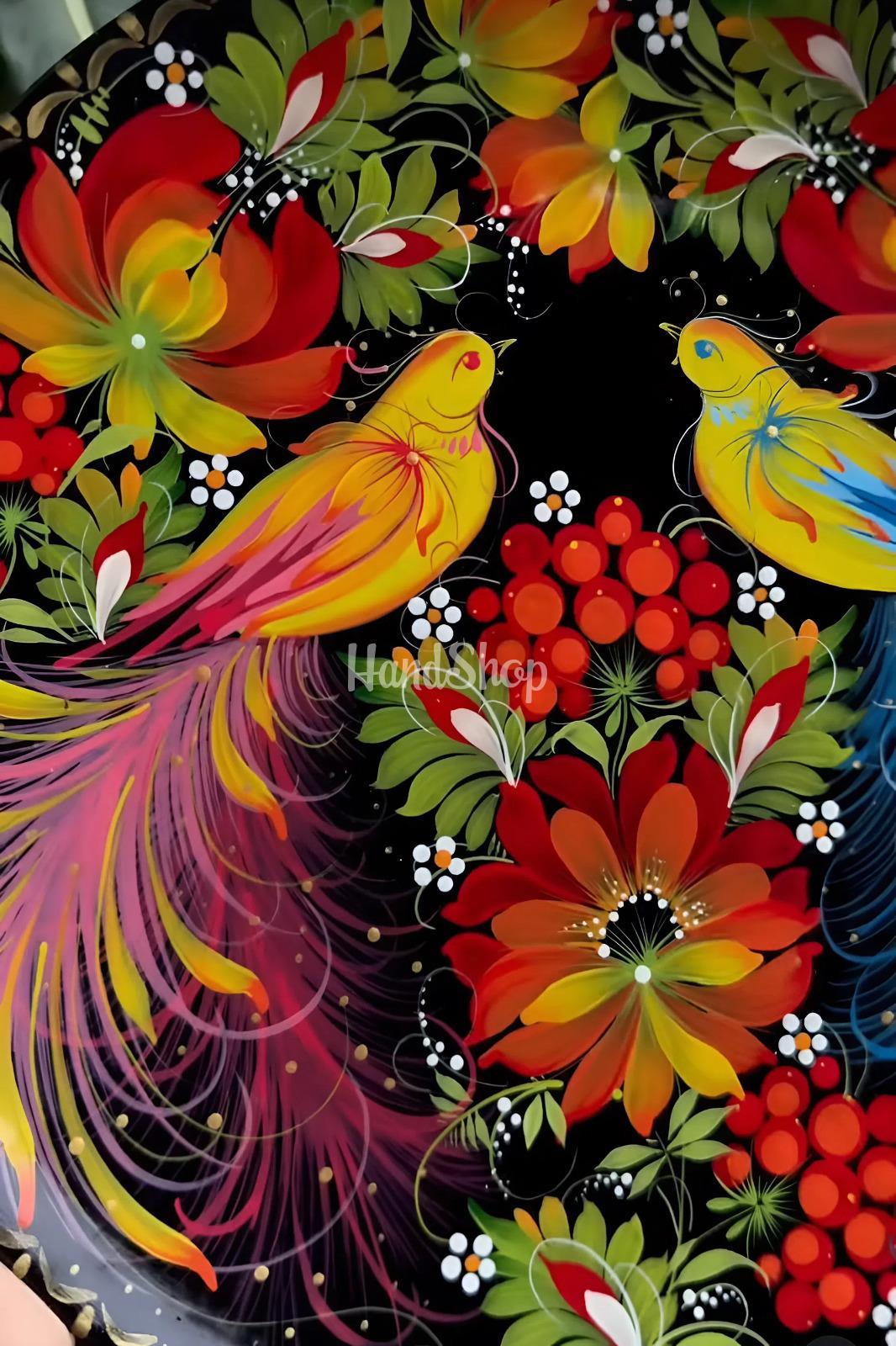 Керамічна тарілка панно петриківський розпис пташки Керамічна тарілка панно петриківський розпис пташки