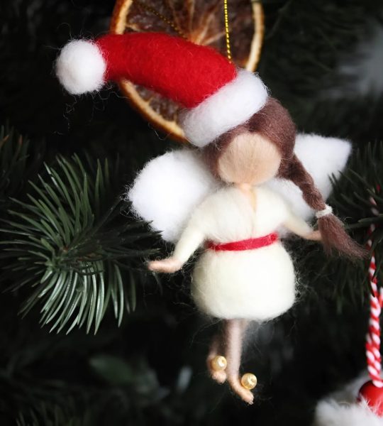 Сувенірна новорічна лялька ангел із вовни підвіска санта