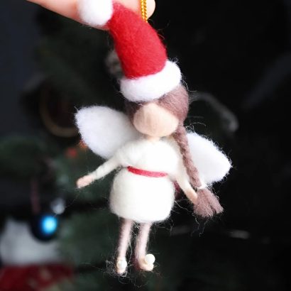Сувенірна новорічна лялька ангел із вовни підвіска санта