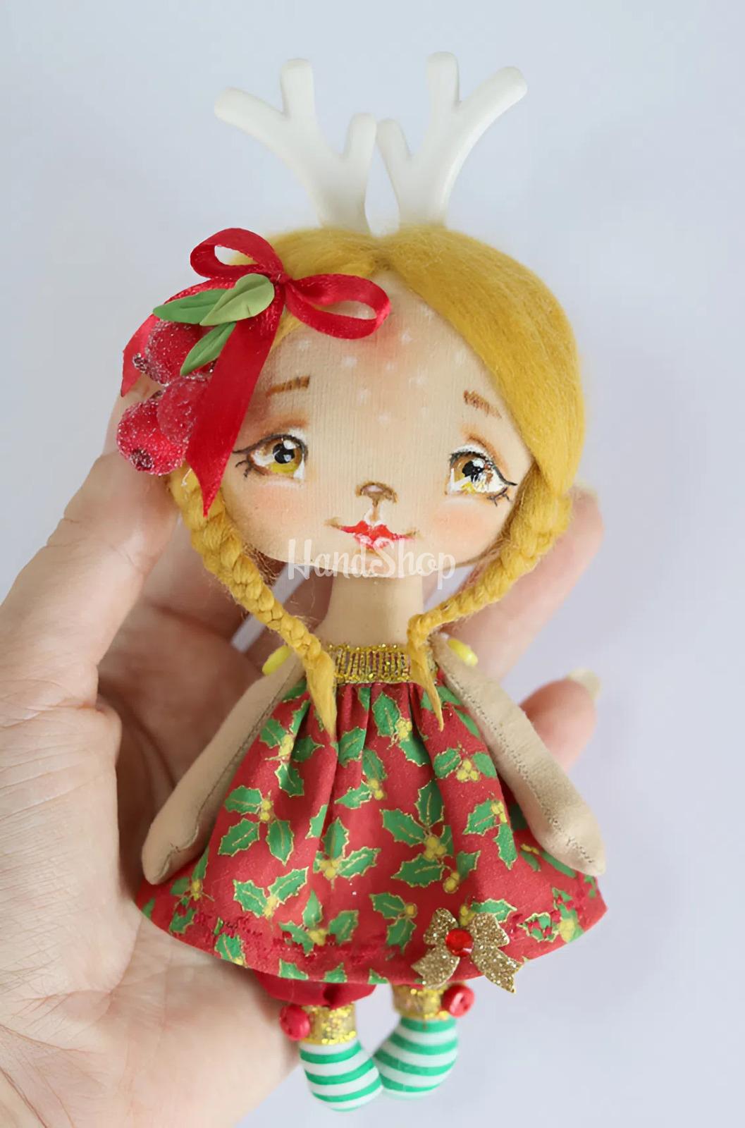 Інтер’єрна новорічна маленька лялька оленятко сувенір 2026 Інтер’єрна новорічна маленька лялька оленятко сувенір 2026