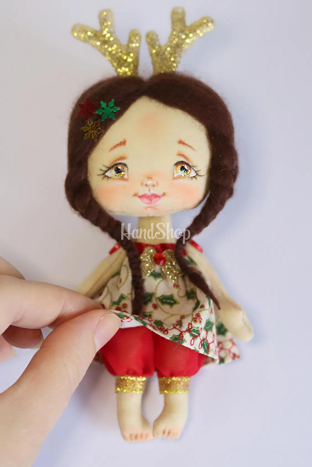 Текстильна новорічна маленька лялька оленятко сувенір 2026 Текстильна новорічна маленька лялька оленятко сувенір 2026