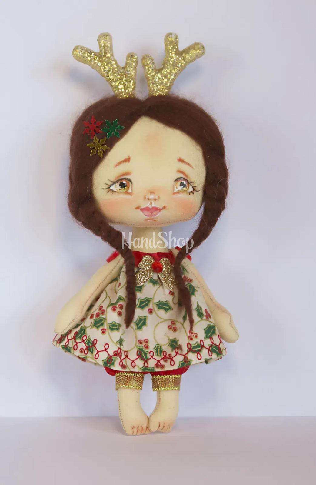 Текстильна новорічна маленька лялька оленятко сувенір 2026 Текстильна новорічна маленька лялька оленятко сувенір 2026