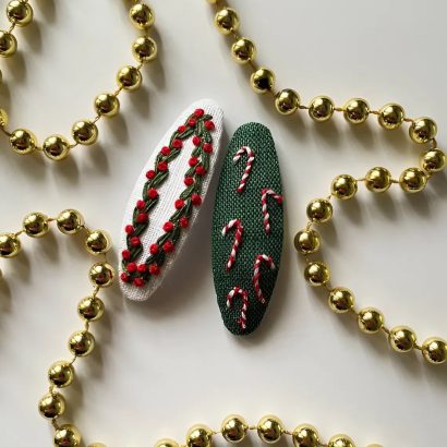 Новорічні заколки льодяники квіти, ручна вишивка 2 шт!