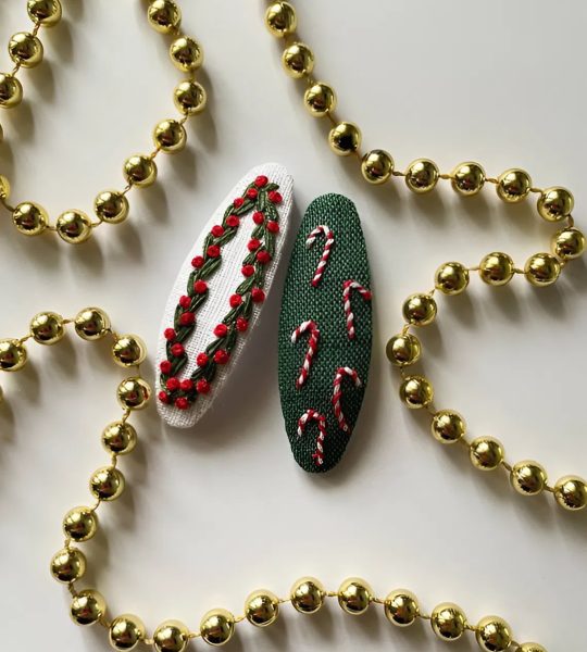 Новорічні заколки льодяники квіти, ручна вишивка 2 шт!