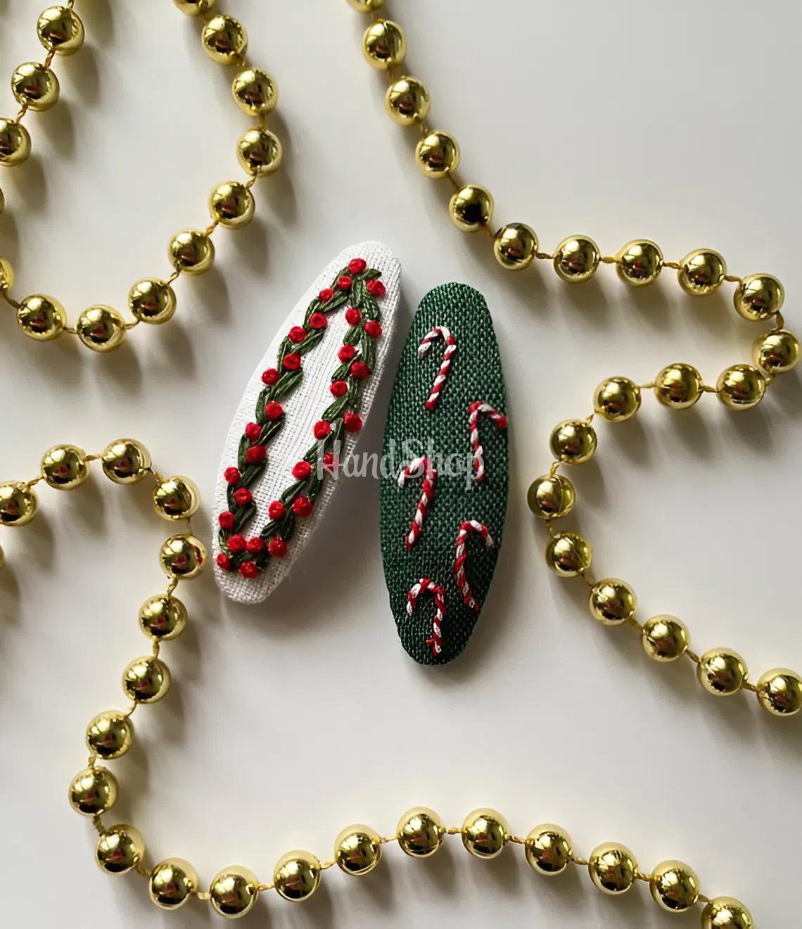 Новорічні заколки льодяники квіти, ручна вишивка 2 шт! Новорічні заколки льодяники квіти, ручна вишивка 2 шт!