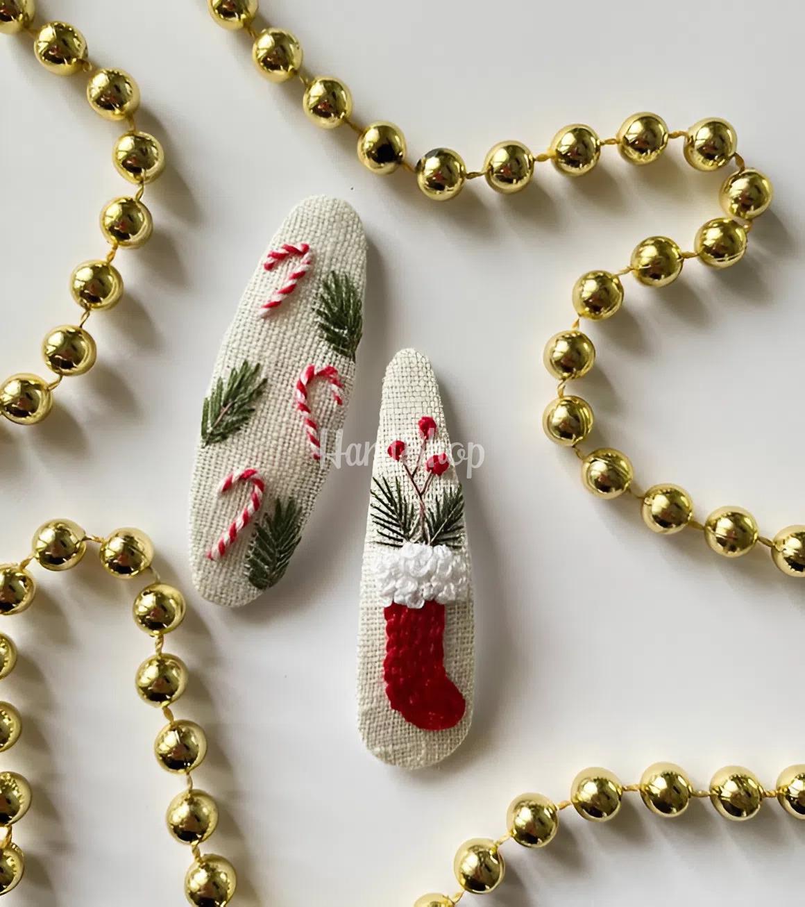 Різдвяні заколки льодяники чобіток, ручна вишивка 2 шт! Різдвяні заколки льодяники чобіток, ручна вишивка 2 шт!
