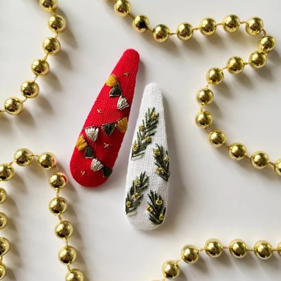 Різдвяні заколки прапорці гілочки сосни, вишивка 2 шт!