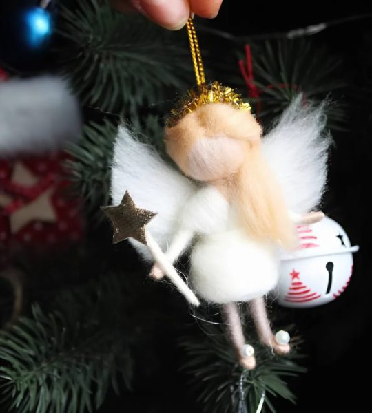 Лялька із вовни новорічна блондинка ангел підвіска 2026