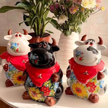 Корівка ємність для зберігання петриківський розпис кераміка