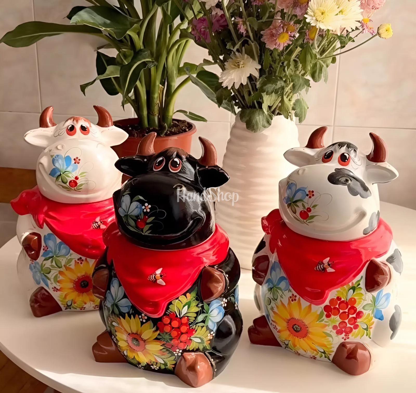 Корівка ємність для зберігання петриківський розпис кераміка Корівка ємність для зберігання петриківський розпис кераміка