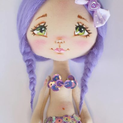 Сувенірна лялька міні русалонька з фіолетовим волоссям