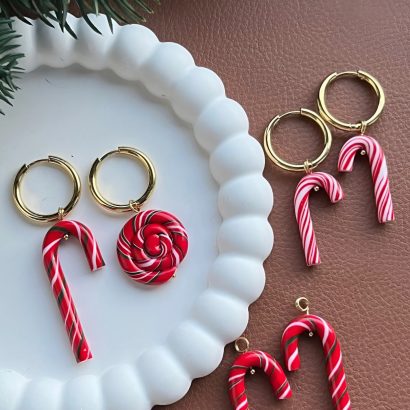 Новорічні сережки льодяники червоні тростинки глина 2026