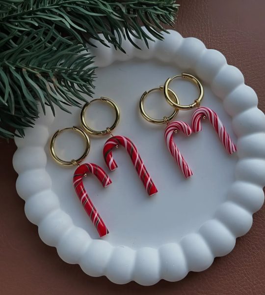 Новорічні сережки льодяники червоні тростинки глина 2026