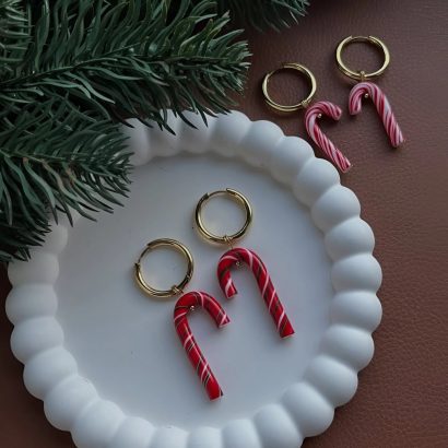 Новорічні сережки льодяники червоні тростинки глина 2026