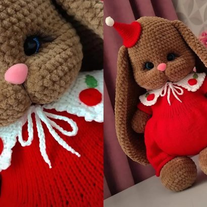 Новорічна дитяча іграшка зайка з довгими вушками 2026