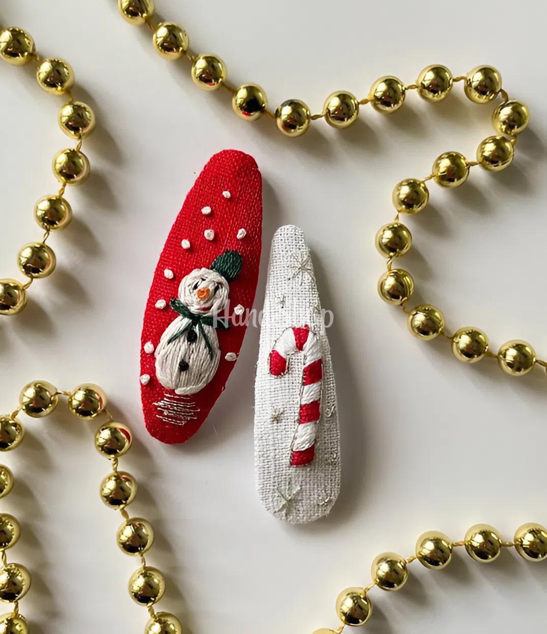 Різдвяні заколки сніговик льодяник, ручна вишивка 2 шт! Різдвяні заколки сніговик льодяник, ручна вишивка 2 шт!