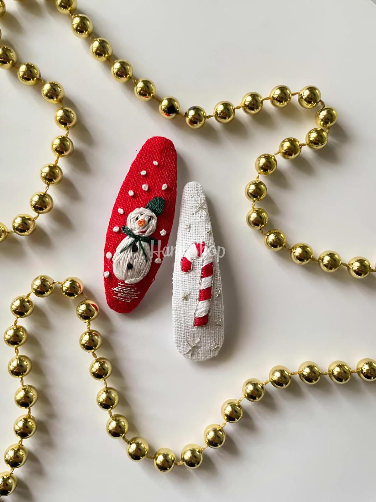 Різдвяні заколки сніговик льодяник, ручна вишивка 2 шт! Різдвяні заколки сніговик льодяник, ручна вишивка 2 шт!