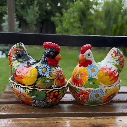 Сувенірна пара курочки петриківський розпис кераміка 2 шт