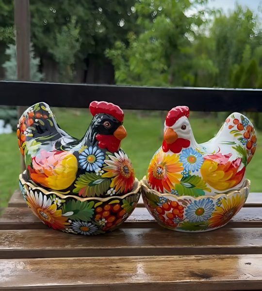 Сувенірна пара курочки петриківський розпис кераміка 2 шт