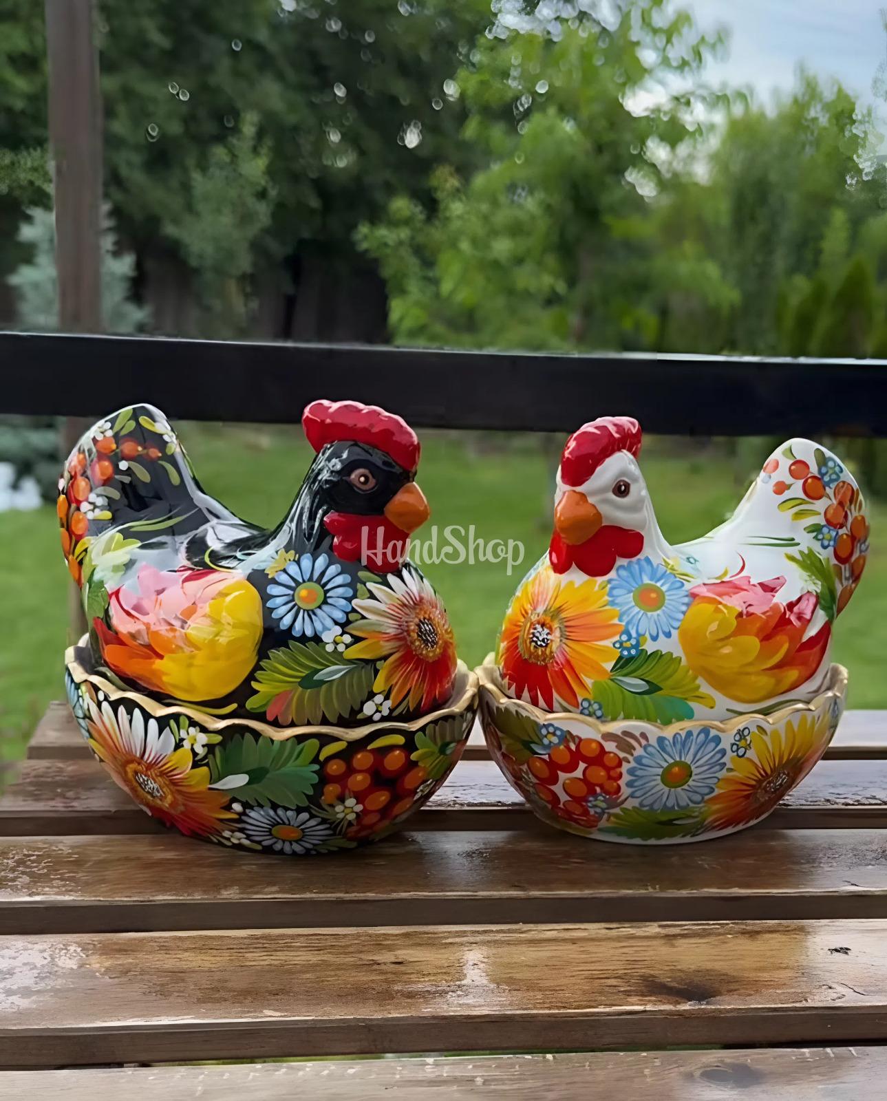 Сувенірна пара курочки петриківський розпис кераміка 2 шт Сувенірна пара курочки петриківський розпис кераміка 2 шт
