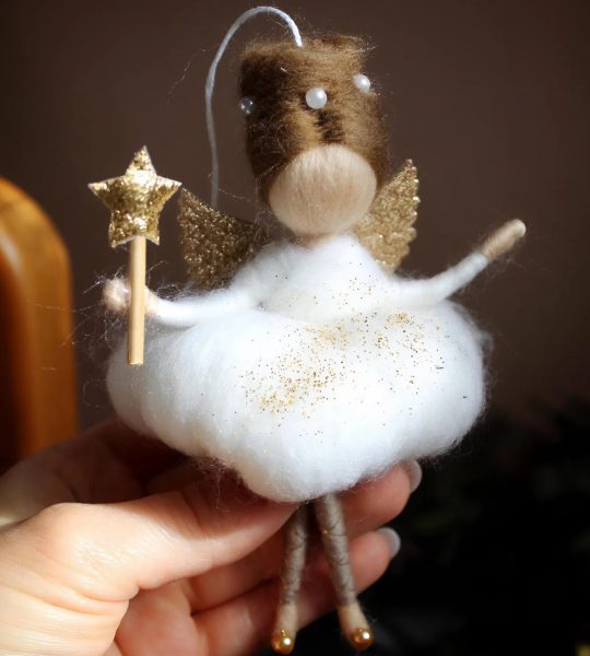 Різдвяна лялька з вовни в білій сукні ангел підвіска 2026