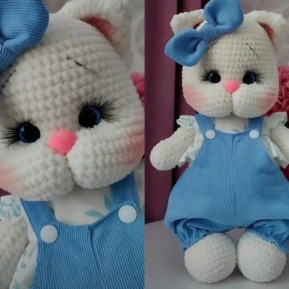 Авторська дитяча іграшка в'язаний білий котик