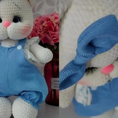 Авторська дитяча іграшка в'язаний білий котик