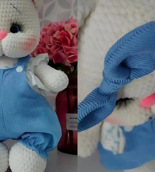 Авторська дитяча іграшка в'язаний білий котик