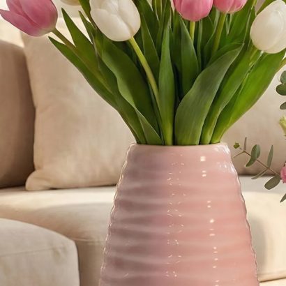 Рожева велика порцелянова ваза ручної роботи для квітів