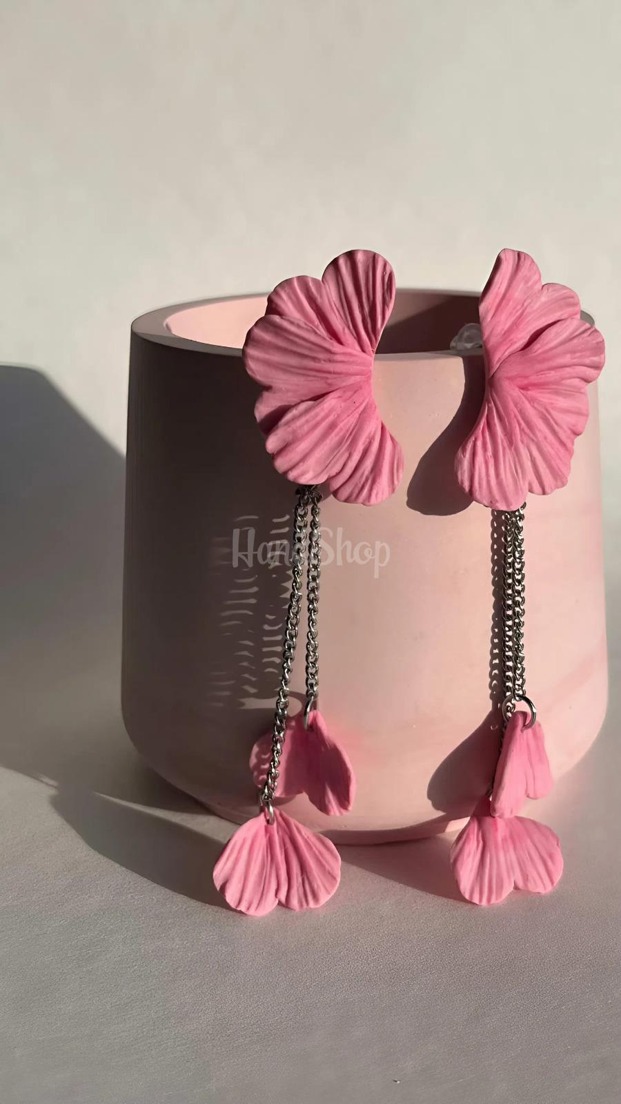 Авторські довгі сережки рожеві пелюстки полімерна глина Авторські довгі сережки рожеві пелюстки полімерна глина