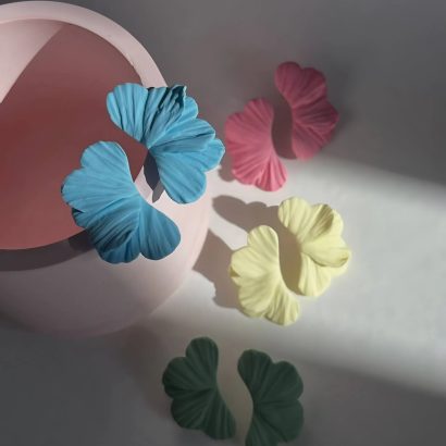 Авторские серьги розовые лепестки полимерная глина