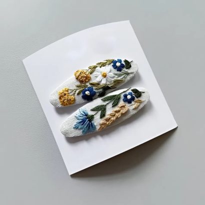 Дитячі заколки польові квіти України, колоски ручна вишивка