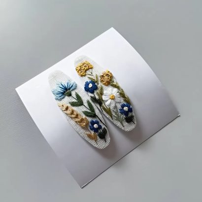 Дитячі заколки польові квіти України, колоски ручна вишивка