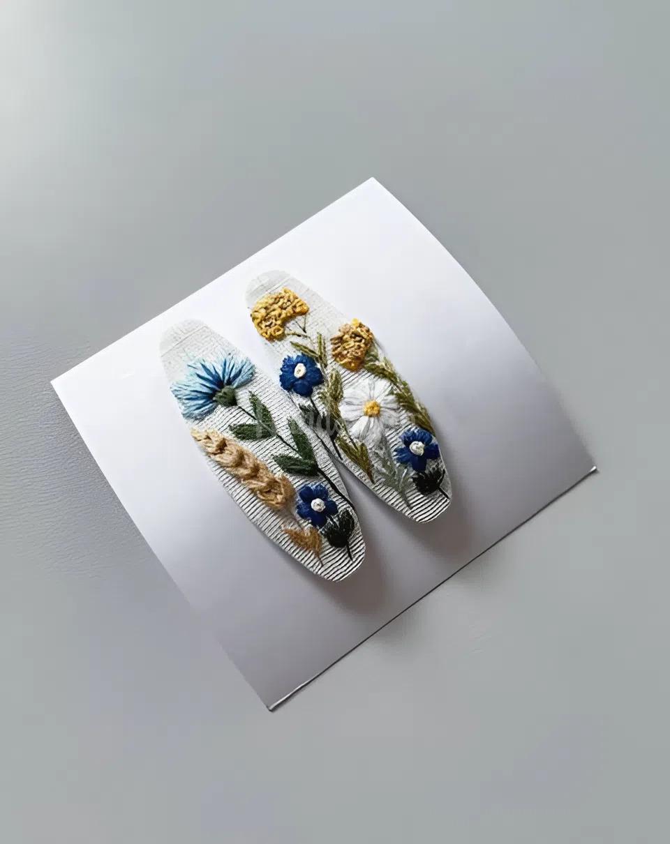 Дитячі заколки польові квіти України, колоски ручна вишивка Дитячі заколки польові квіти України, колоски ручна вишивка