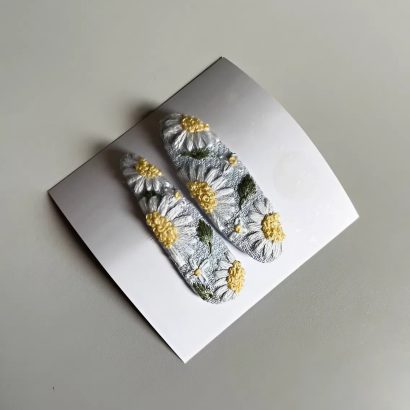 Дитячі заколки для волосся квіти ромашки ручна вишивка, 2 шт